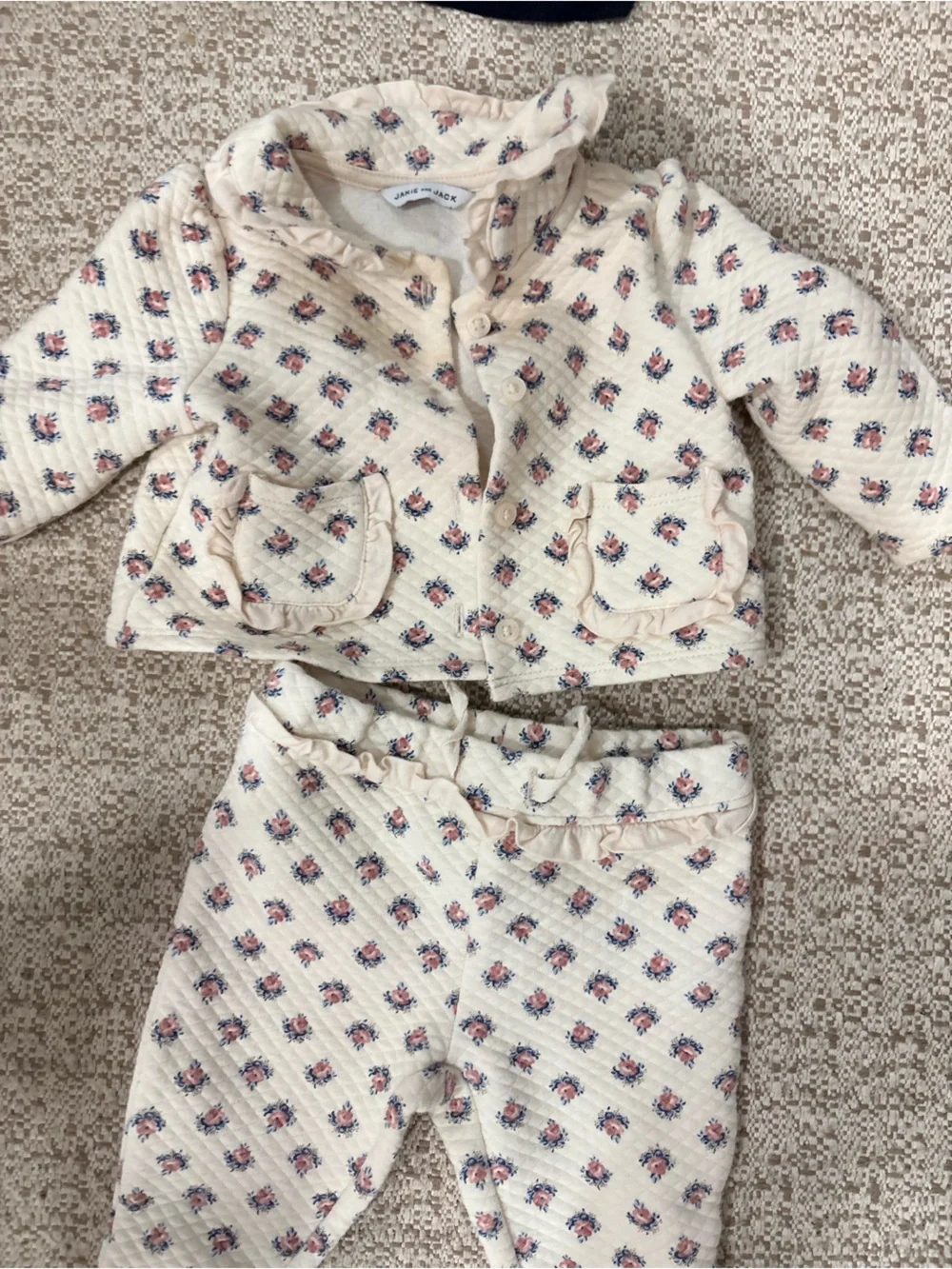 Janie and Jack Cream Floral Quilted Pajama Set